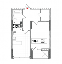 Планировка квартиры 1Д-3