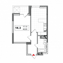 Планировка квартиры 1K-3
